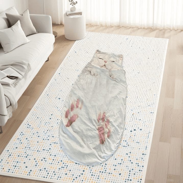 Plush Cat Sleeping Bag , Cozy Warm Envelope Style Cat Shaped Sleep Sack, Adult Size Feline-Themed Blanket for Camping, Lounging & Sleepovers, Ideal Gift for Cat Lovers