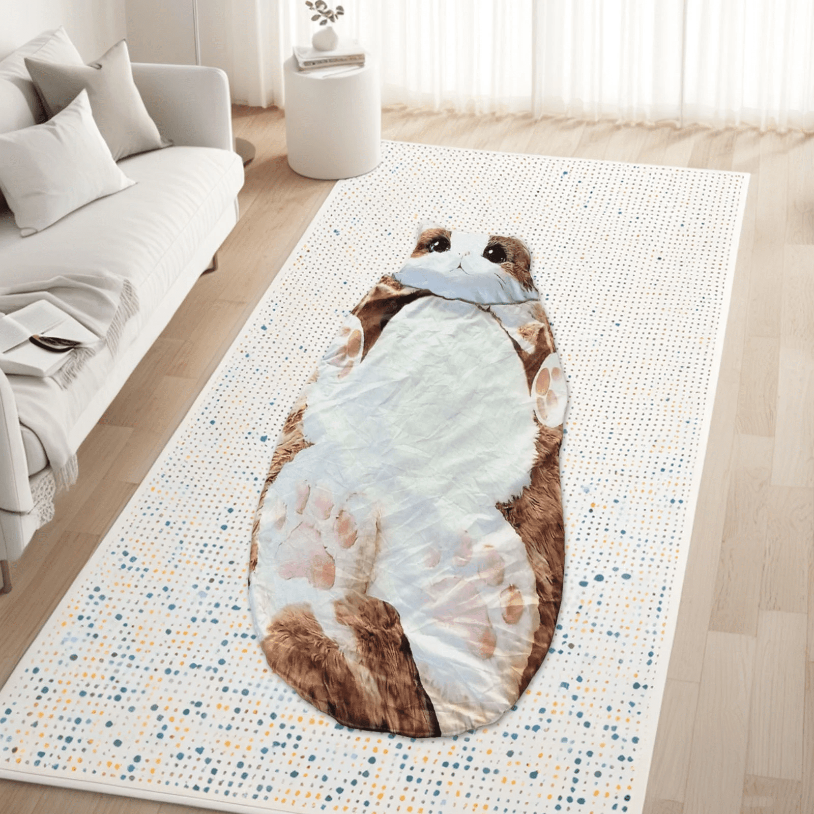 Plush Cat Sleeping Bag , Cozy Warm Envelope Style Cat Shaped Sleep Sack, Adult Size Feline-Themed Blanket for Camping, Lounging & Sleepovers, Ideal Gift for Cat Lovers