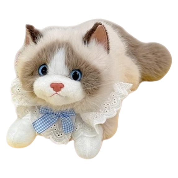 Plush Cat,Sound Toy,Cute Bib Cat Interactive Plush Toy with Sound, Kids Gift for Boys Girls, Parent-Child Interactive Play Toy,Interactive kitten,Brown S