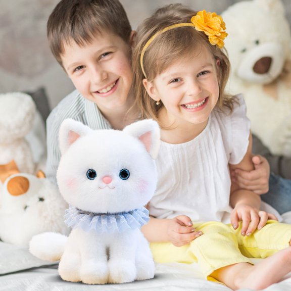 Plush Cat Stuffed Animal, 12.6 Inch White Kitten Toy with Soft Fur, for Boys Girls Toddlers Bedroom Playroom Nursery Decoration - No Tag