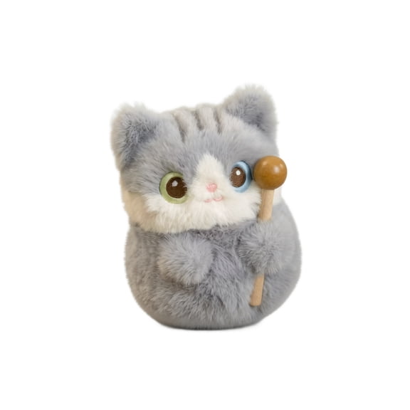 Plush Cat Stuffed Toy 5.1 Inch Gray Lucky Fortune Cat With Sound Function Decorative Ornament 1 Pack