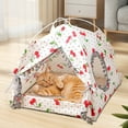 thumbnail image 1 of Plush Cat Tent Bed with Pom Pom Trim, Cozy Foldable Indoor Cat Cave House, Soft Enclosed Pet Shelter for Kittens Small Cats Washable Cat Bed for All Seasons, 1 of 6