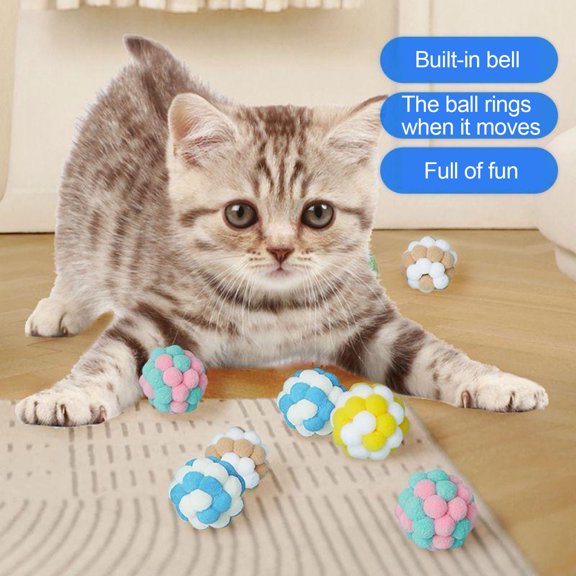Plush Cat Toy Ball with Built-in Bell Soft Macaron Balls Bite-Resistant Cat Chew Toys for Indoor Cats and Kittens