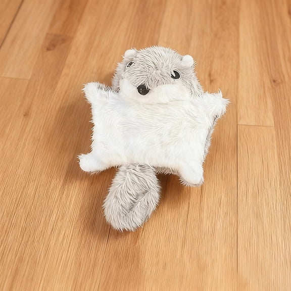 Plush Cat Toy Flying Squirrel, Cute Stuffed Animal with Crinkle Paper & Squeaker, Flying Squirrel Dog Toy, Soft Interactive Chew Toy for Cats Kittens, Gray