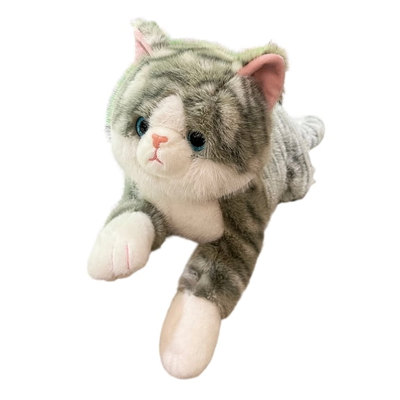 Plush Cat Toy, Realistic Light Gray Tabby Cat, 1 Piece Stuffed Animal, Soft Soothing Plush Doll Gift for Boys Girls Kids Cat Lovers Home Decor Bedroom Accent