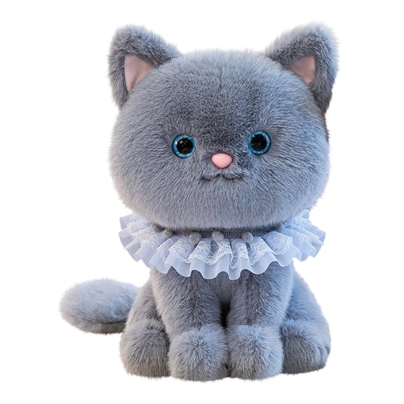 Plush Cat Toy, Soft Gray Stuffed Kitten with Ruffled Collar, 12.6inch (32cm) Size for Kids Toddlers Bedroom Decor Playtime Cuddling - No Tag Design for Comfortable Hugging, Ideal for Birthday