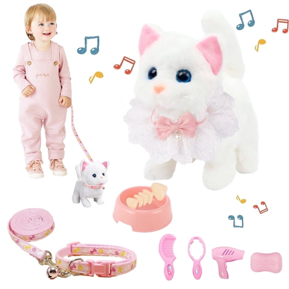 Toys for 1 2 3 Year Old Girl Boy, Plush Cat Toy, Walking Interactive Cat, Christmas Birthday Gift for Toddlers Kids