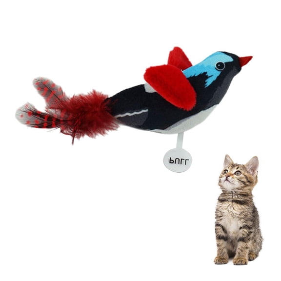 Plush Cat Toy with Realistic Bird Song Simulation Sound Generator for Indoor and Outdoor Play