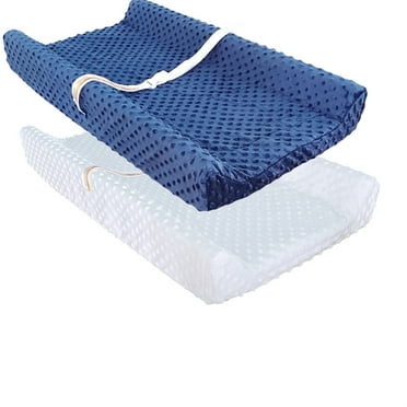 Plush Changing Pad Covers Sheet 2-Pack for Baby with Ultra Soft Minky Dots White&Dark Blue