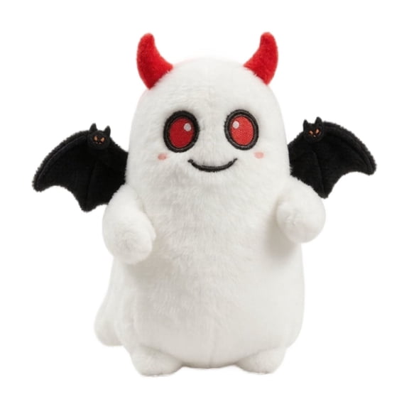 Plush Charm Spooky Ghost Figure with Devil Horns Red Eyes 6 Inch for Halloween Party Favors Home Bag Display