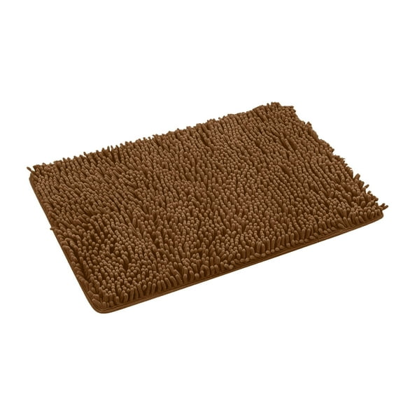 Plush Chenille Bath Rugs Extra Soft and Absorbent Microfiber Shag Rug, Non- Runner Carpet for Tub Bathroom Shower Mat, 18" X 28",Coffee