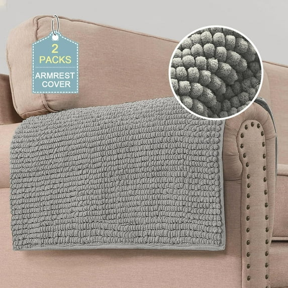 Plush Chenille Couch Armrest Cover 2 Packs Thick and Soft Sofa Covers Furniture Protector Cover for Pets (27.5" x 27.5", Dove)