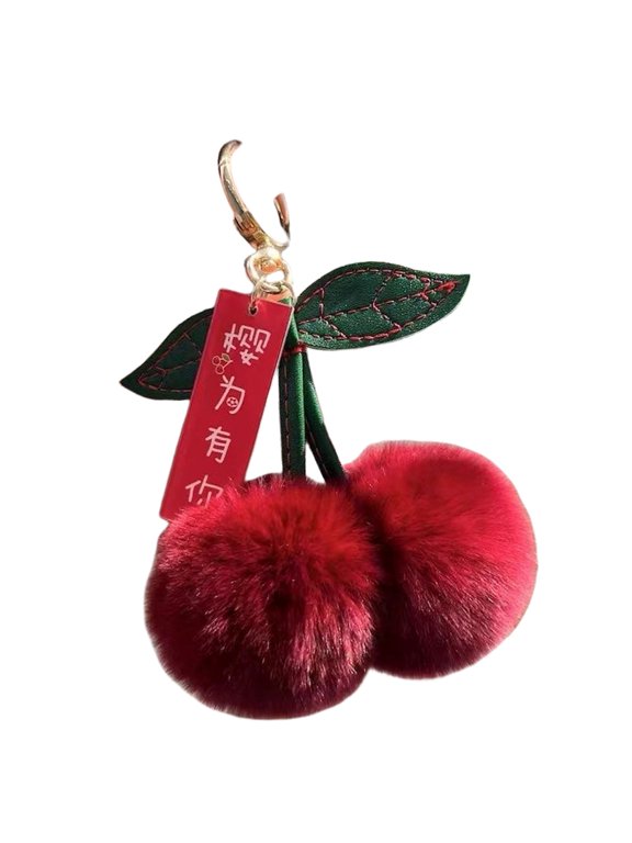 Plush Cherries Keyring Fruit Shape Keychain Purse Charm Stylish Backpack Accessory for Trendy Women and Teens