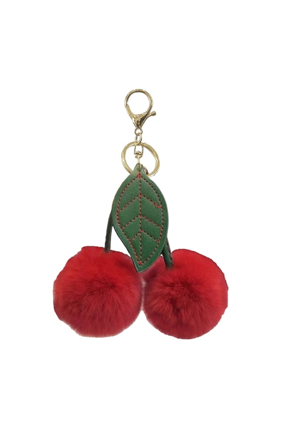Plush Cherry Keychain for Women Cute Pom Pom Keychain Bag Charms Purse Charms for Handbags and Key Accessories (Red)