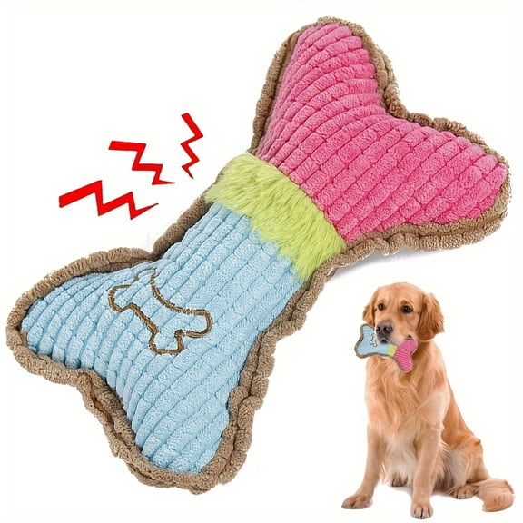 Plush Chew Bone for Dogs, Squeaky Cat and Dog Toy, Multicolor Pet Entertainment Bone, Soft Durable Interactive Plush Toy for Small Pets