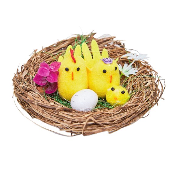 Plush Chick Decoration Easter Fur Chicks Mini Plush Simulation Chick Bunny Ornament with Nest Cute Cartoon Plush Toy for Kids Diy Home Garden
