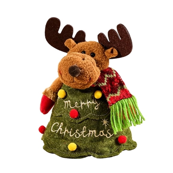 Plush Christmas Character Figurine, Moose Fabric Gift Bag Ornament, Festive Stuffed Holiday Doll, Seasonal Embroidered Fabric Trinket, Soft Seasonal Embellishment for Christmas Party