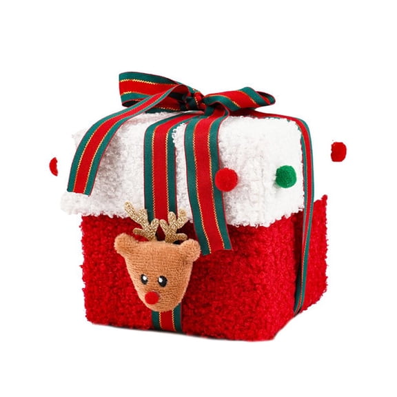 Plush Christmas Gift Box, 4.73 Inch Cube, Festive Holiday Apple Present Container, Perfect for Small Treats and Ornaments