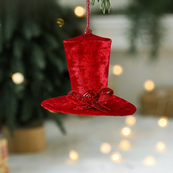 Taicans Plush Christmas Hats Ornaments,Red & White Mini Top Hats with Bells & Ribbons,Festive Holiday Decor for Xmas Tree,Party,Home Decor,5.7x4.3in