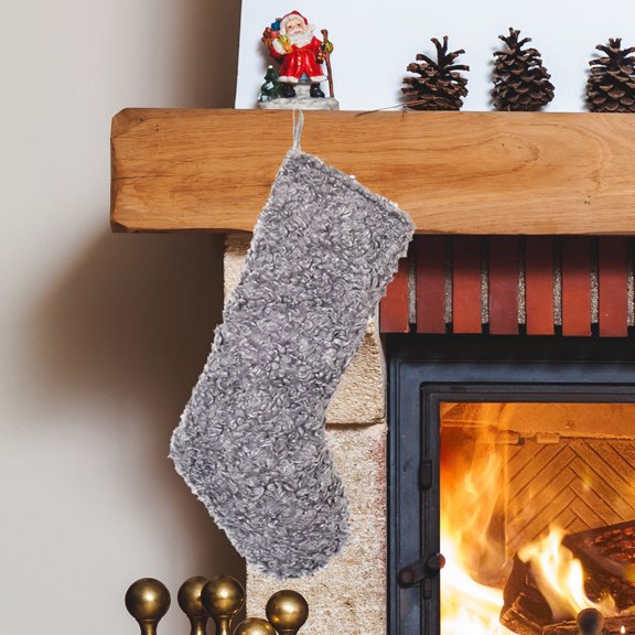 Plush Christmas Stocking – 18.9" Loop Teddy Fleece Gift Bag with Classic Holiday Design, Hanging Xmas Sock for Fireplace, Tree, Candy & Gifts, Multicolor