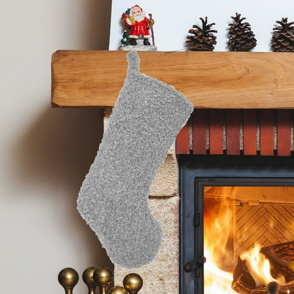 Plush Christmas Stocking Teddy Fleece Gift Bag Tree Decoration Sock - Holiday Home Decor Gift Storage Solution(Gray)
