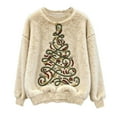 thumbnail image 1 of Plush Christmas Sweaters for Women Funny Round Neck Festive Printed Graphic Drop Shoulder Fuzzy Soft Pullover Tops (S, Beige), 1 of 4