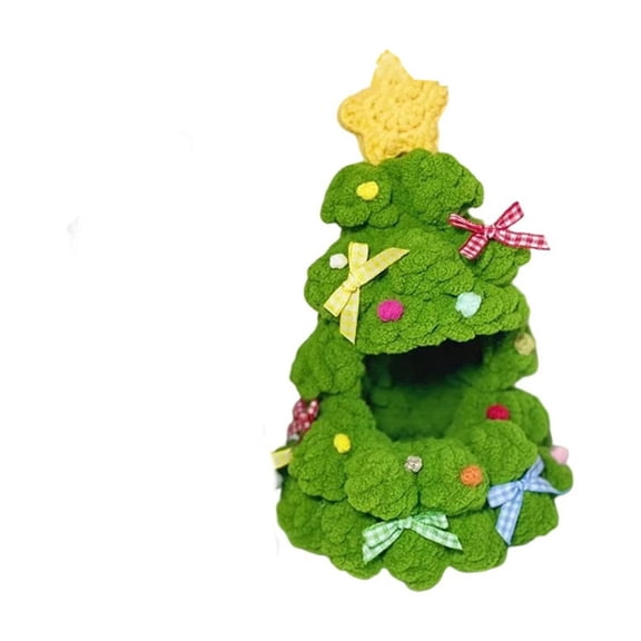 Plush Christmas Tree Shaped Pet Bed Cozy Soft Indoor House for Small Animals Comfortable Hideout Cave for Cats Rabbits Guinea Pigs Hamsters and Ferrets