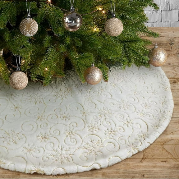 Plush Christmas Tree Skirts, 35 inches Luxury Pink Faux Fur Xmas Tree Base Cover Mat with Silver Snowflakes Pattern for Xmas New Year Home Party Decorations
