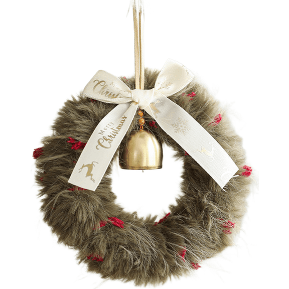 Plush Christmas Wreath Hanging Decoration With Ribbon Bow Bells Window Accent