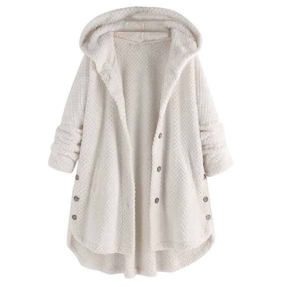 Plush Coat for Women Winter Usmixi Plush Overcoat for Women Casual Solid Plus Size Open Button Hooded Fleece Sweatshirt Outwear Ladies Long Sleeve Pocket Coats Jacket Holiday