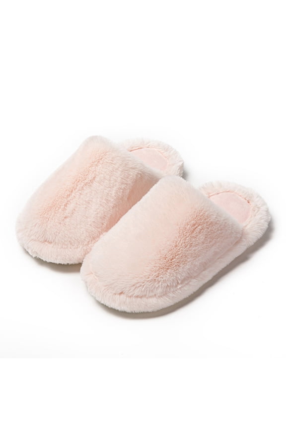 Plush Comfort Bedroom Shoes, Women's Classic Faux Fur Closed Toe Slippers Cozy Fleece Plush House Shoes, Warm Winter Comfort Cushion Indoor Mules, Lightweight Non Slip Bedroom Clog Sliders, Pink 5.5