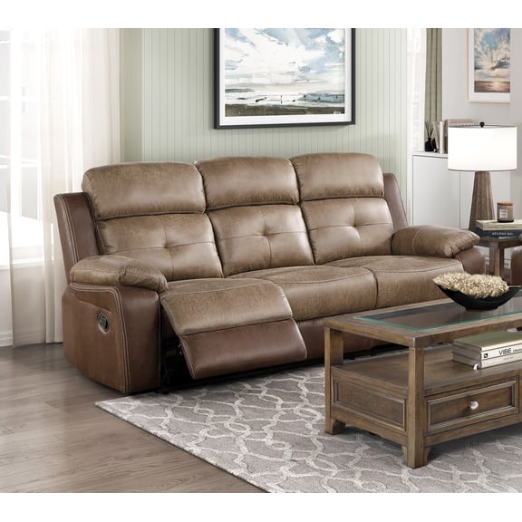 Plush Comfort Motion Sofa Brown Microfiber Upholstered Solid Wood Frame Living Room Furniture 1pc Dual Reclining Sofa Plush Arms