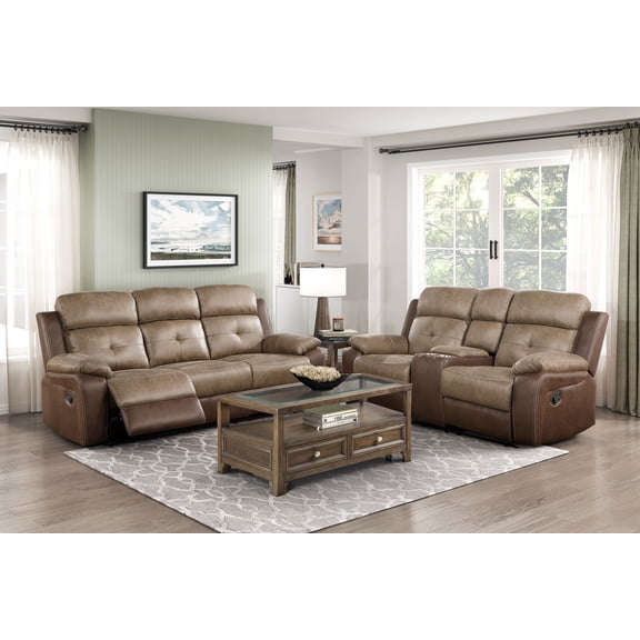 Plush Comfort Sofa Set 2pc Brown Microfiber Upholstered Tufted Details Reclining Sofa Loveseat Plush Arms Modern Living Room Furniture