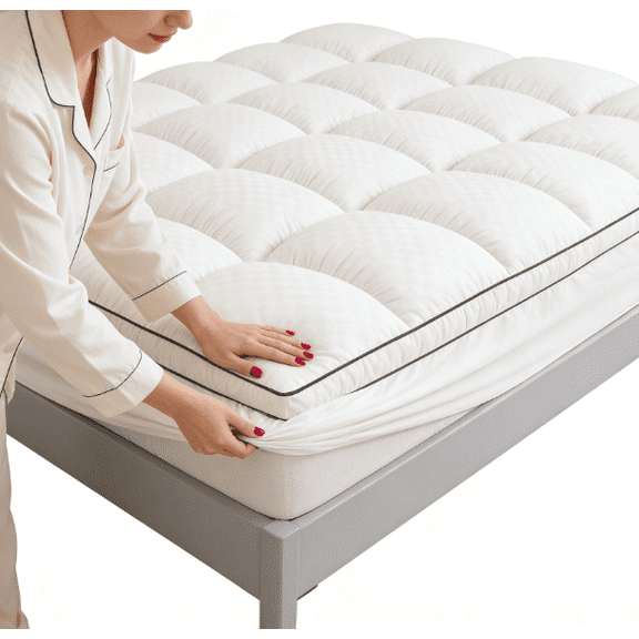 Plush Cooling Mattress Topper Pad  Extra Thick, Quilted & Breathable with 8-21 Inch Deep Pockets | Machine Washable, 1000GSM Polyester Fill