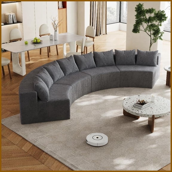 Plush Corduroy Curved Modular Sectional Sofa - 4 Modules with 8 Pillows for Living Room Bedroom, Modern Cozy Design No Assembly Needed