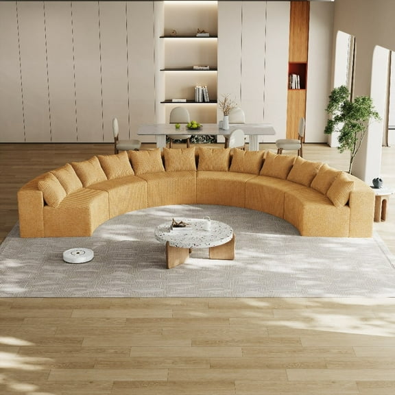 Plush Corduroy Curved Sectional Sofa with 12 Pillows | Modular Design for Various Spaces
