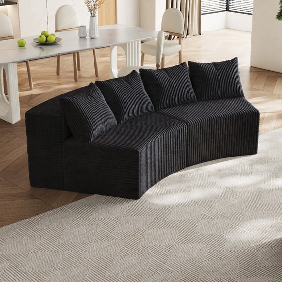Plush Corduroy Curved Sectional Sofa with 4 Pillows|Modular Design for Multi-Spaces