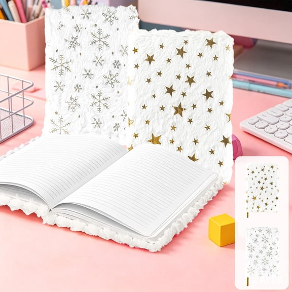 Plush Cover Notebook Fuzzy Fabric Journal Cute Star Learner Diary Lined for Office Writing by PALIFEUR