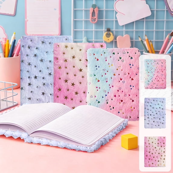 Plush Cover Notebook Fuzzy Fabric Journal Cute Star Learner Diary Lined for Office Writing by PALIFEUR