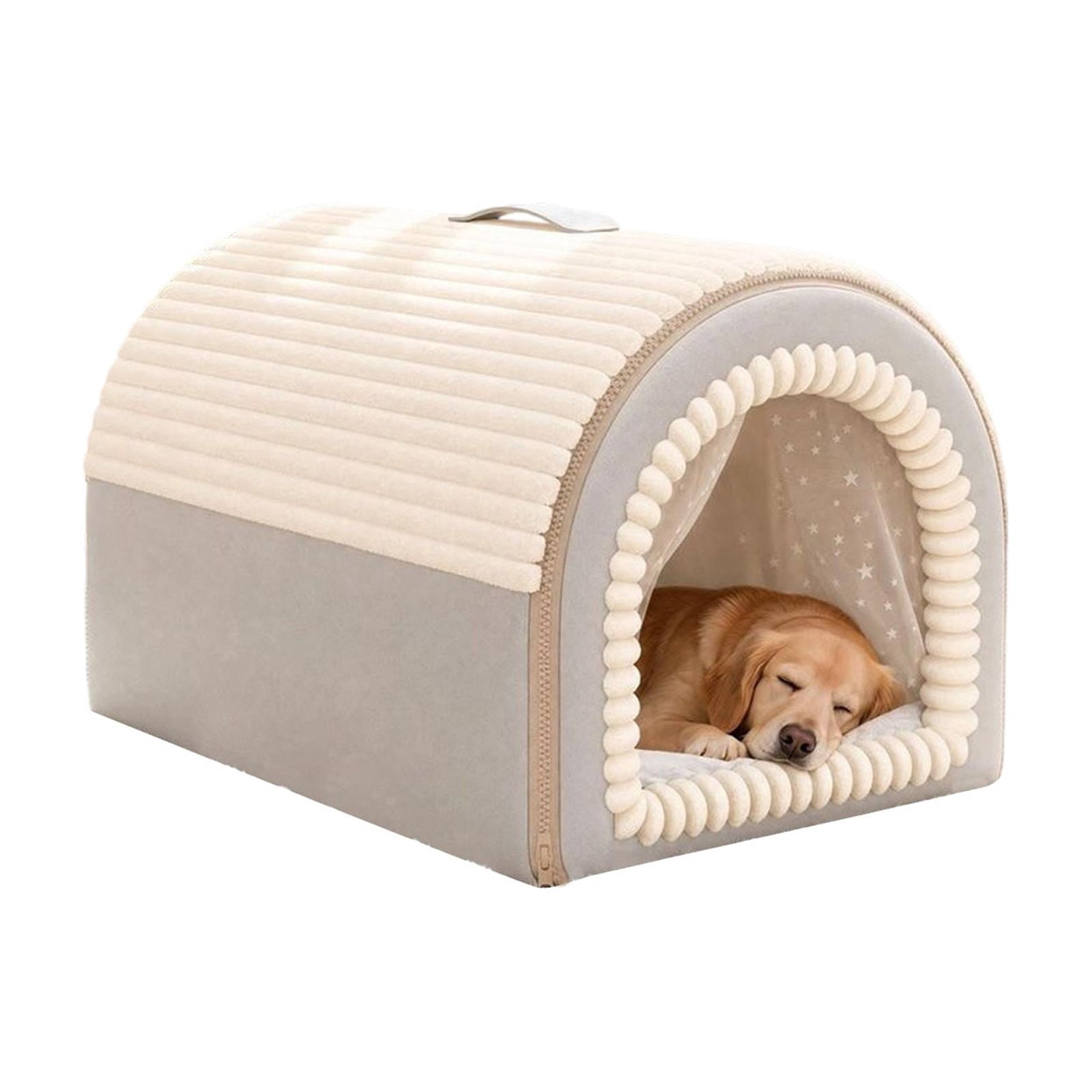 17 Sign Striped Plush Covered Pet House Bed for Dogs and Cats, Cozy Box Cave Nest with ...