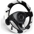 thumbnail image 1 of Plush Cow Print Steering Wheel Cover Fluffy Winter Warm Universal 15 Inch for Women, 1 of 10