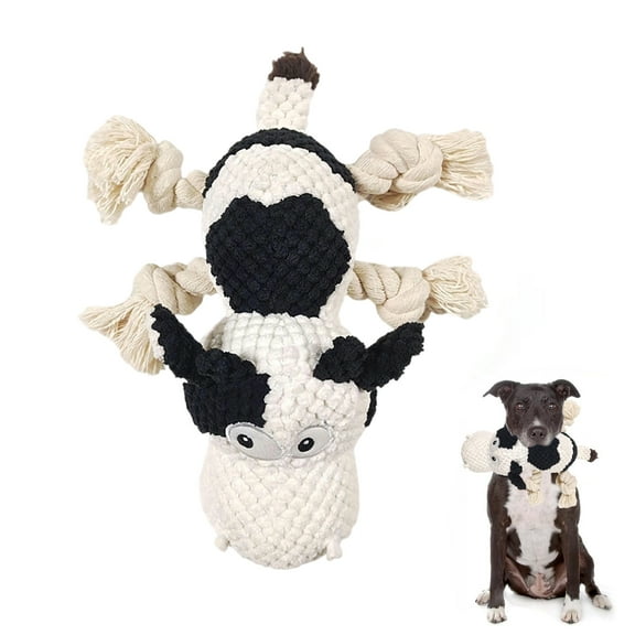 Plush Cow Rope Dog Toy  Durable Chew & Tug Toy for Puppies, Medium & Large Dogs, Squeaky Fun, Dental Cleaning & Anxiety Relief, Perfect Gift for Dogs