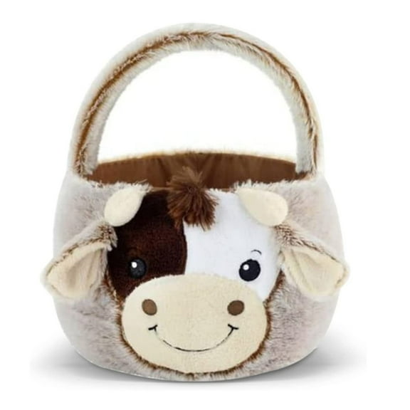 Plush Cow Shaped Easter Basket With Handles For Egg Hunting Party Decorations Candy Collection And Children'S Play
