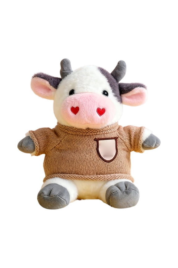Plush Cow Stuffed Animal - Soft Toy With Heart Details & Knit Sweater, 9 Inch - For Kids, Toddlers, Bedroom Decor, Playtime, Cuddling
