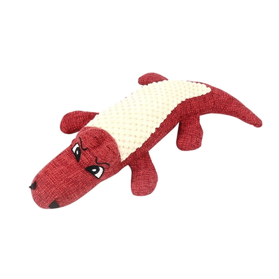 Plush Crocodile Dog Chew Toy Linen Molar Teeth Cleaning Toy for Boredom Interactive Play, 11 Inch Red