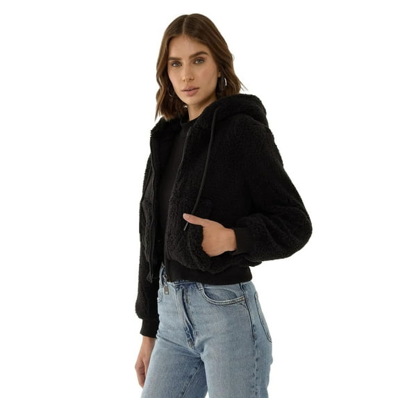 Plush Crop Jacket with Zipper Collar