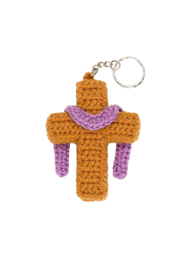 Plush Cross Keychain Handmade Yarn Cross Charm Religious Keychain Christian Bag Charm Baptism Gift Confirmation Gift