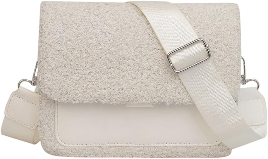 Plush Crossbody Bags for Women Small Crossbody Camera Bag Purse with Wide Strap Trendy Design Shoulder Square Bag