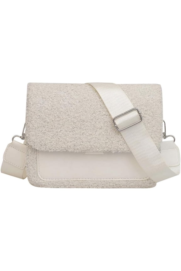 Plush Crossbody Bags for Women Small Crossbody Camera Bag Purse with Wide Strap Trendy Design Shoulder Square Bag