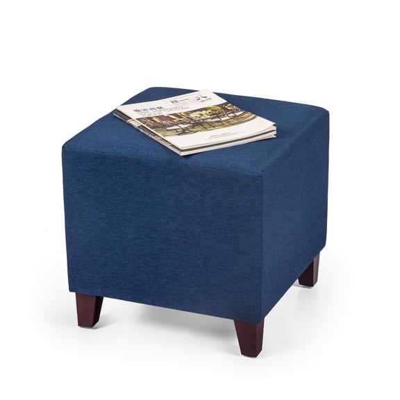 Plush Cube Ottoman Footstool, High-Resiliency Foam Cushion for Living Room, Bedroom, Office, Compact and Lightweight Design, Blue